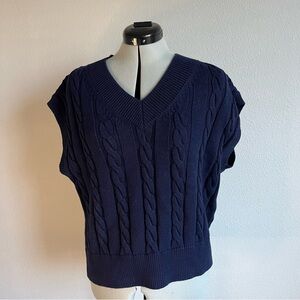 Navy Cable Knit Women's Sweater Vest